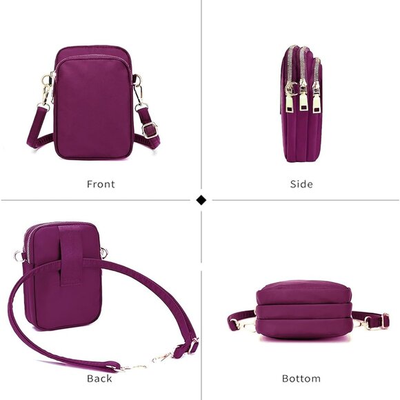 Women's Purple 3 Small Crossbody Waterproof Nylon Purse Mini Shoulder Travel Bag - Picture 3 of 7